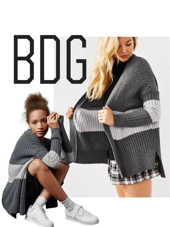 BDG Sweaters - BDG | Gray Colorblock Open Cardigan | Size Small